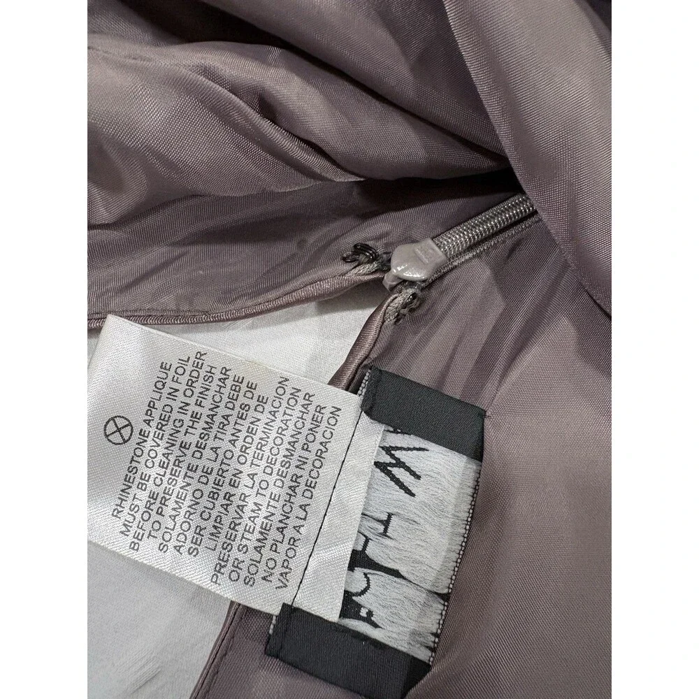 Night Way Womens Satin Maxi Gown Dress NWT Charcoal Grey V-Neck Size 12